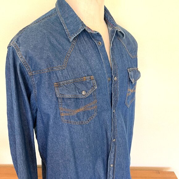Blue Ranchwear - Denim Shirt - Gray Snap Front - Long Sleeve - Size XXL - Picture 7 of 10